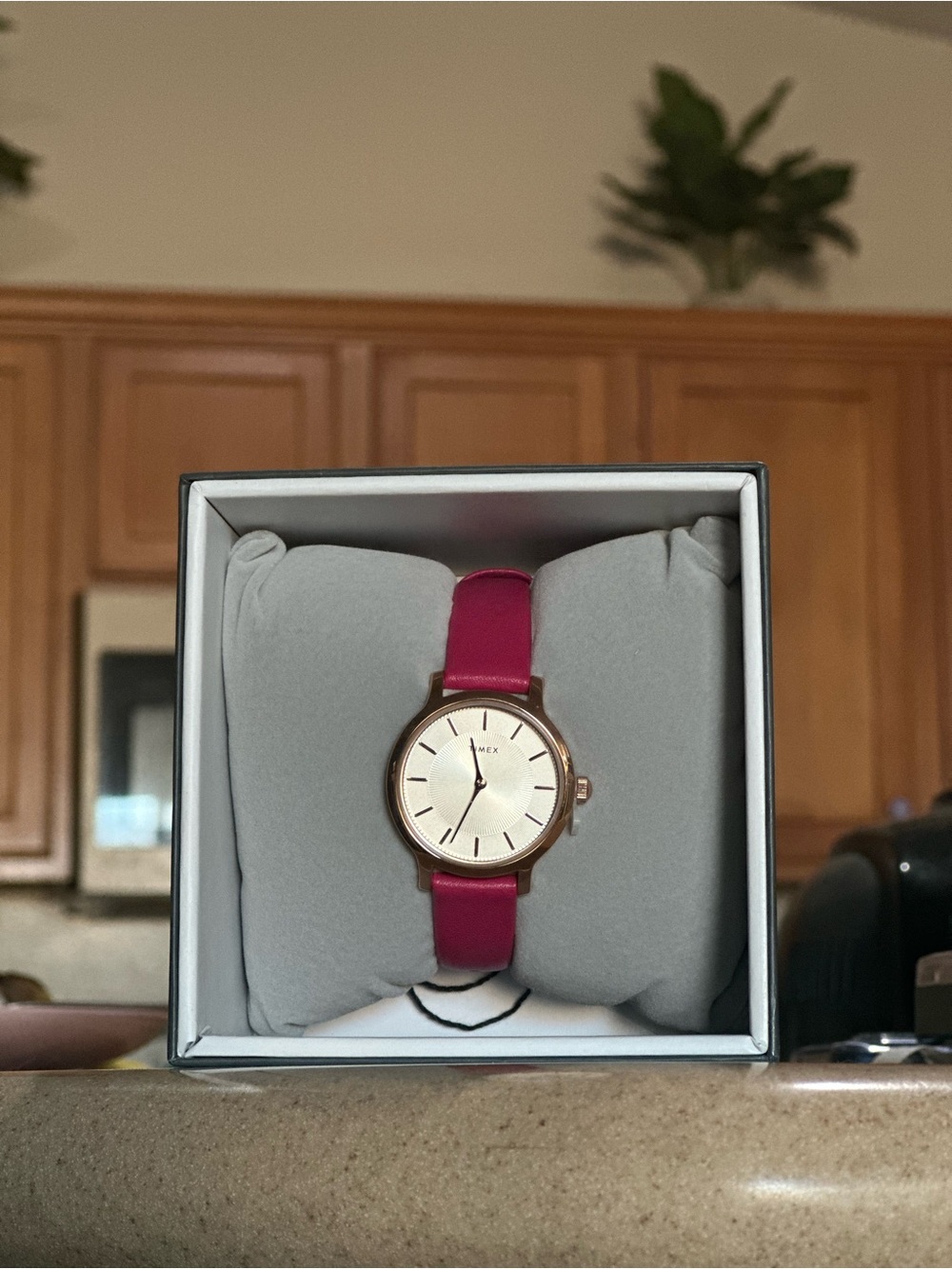 Timex Transcend Women’s Fuchsia Leather Strap Watch with Rose Gold Case